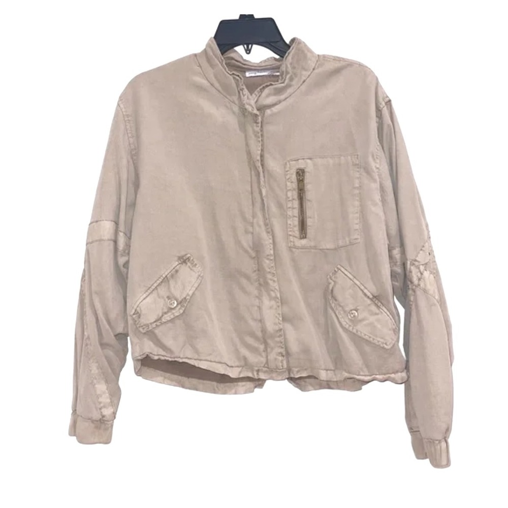 Young Fabulous & Broke Women's Small Beige Jacket‎ Zip Up Pockets Casual